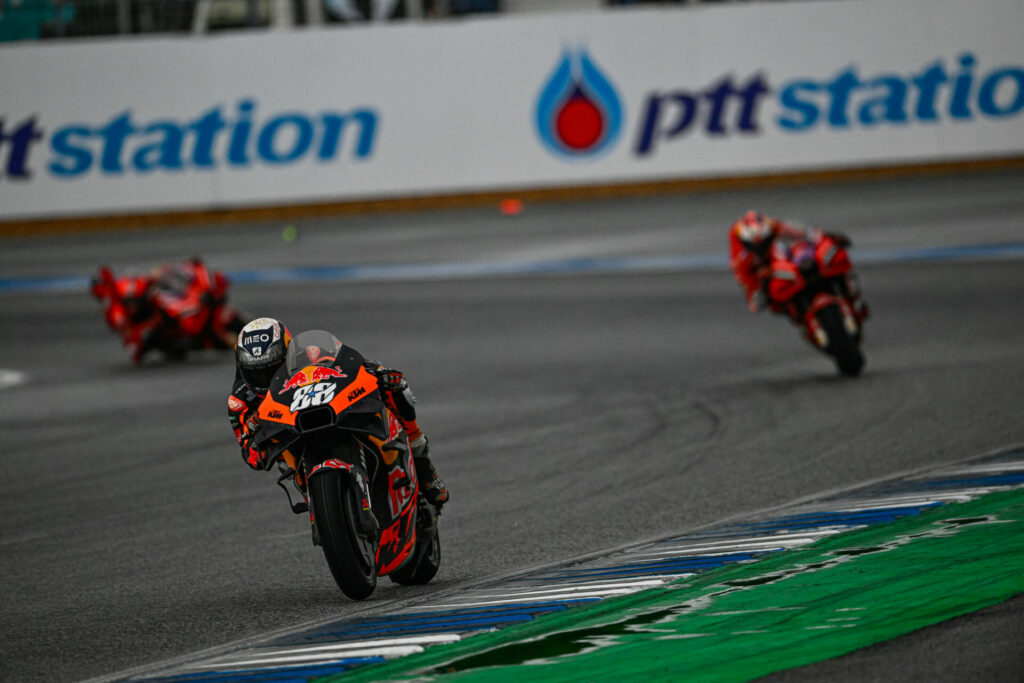 Miguel Oliveira (88) leads Jack Miller (43) and Francesco Bagnaia (63). Photo courtesy Dorna.