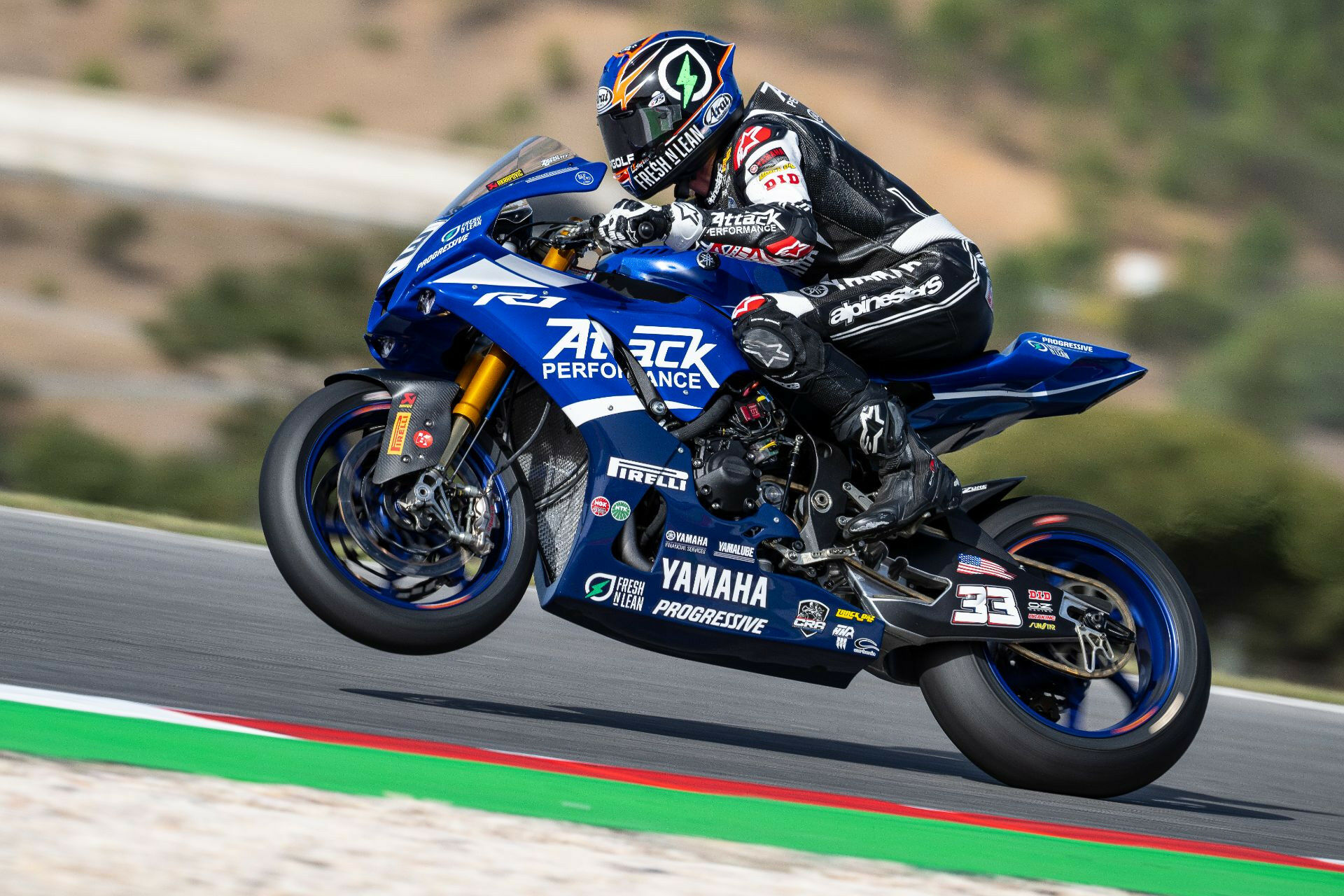 Two-time MotoAmerica Superbike Champion Jake Gagne (33) in action at Algarve International Circuit, in Portugal. Photo courtesy Yamaha.