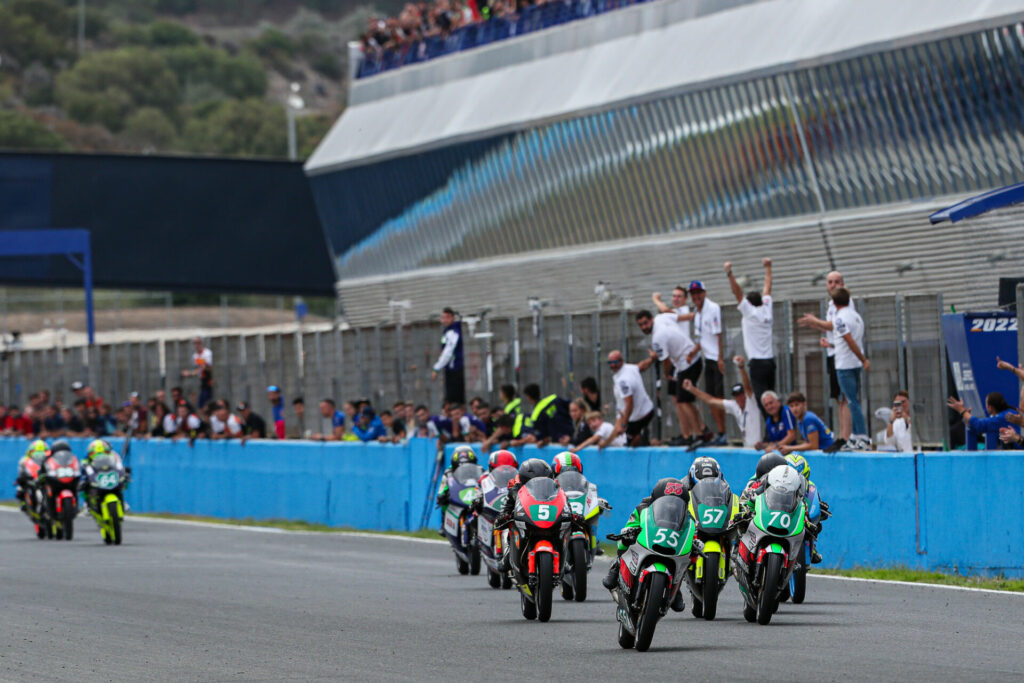 Mikey Lou Sanchez (55) won the RFME ESBK moto4 race Sunday at Jerez. Photo courtesy RFME.