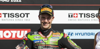 Jonathan Rea, as seen on the WorldSBK podium in Portugal. Photo courtesy Kawasaki.