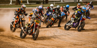 Action from the 2022 AMA Flat Track Grand Championship. Photo by Annaleice Birdsong, courtesy AMA.