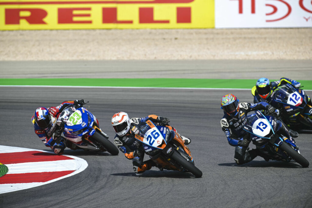 Mirko Gennai (26) won World Supersport 300 Race Two in Portugal. Photo courtesy Pirelli.