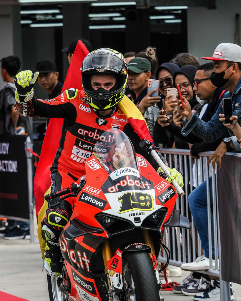 Alvaro Bautista (19) finished second in Race One. Photo courtesy Dorna.