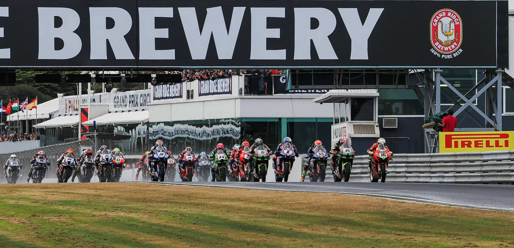 The start of World Superbike Race One at Phillip Island. Photo courtesy Dorna.