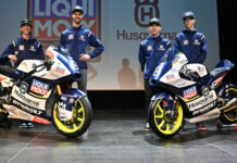 (From left) Husqvarna Moto2 riders Darryn Binder and Lukas Tulovic and Moto3 riders Ayumu Sasaki and Collin Veijer at the official team introduction in Germany. Photo courtesy Husqvarna Motorcycles.