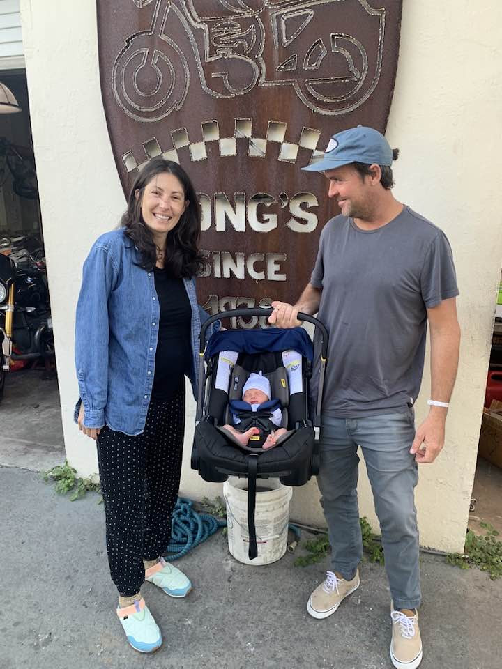 Barrett, Kelly, and Oliver Long at Long's Motorcycle, in Miami, Florida. Photo courtesy Barrett and Kelly Long.