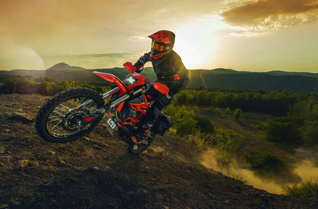 KTM's 2023-model 690 ENDURO R streetbike at speed. Photo courtesy KTM.