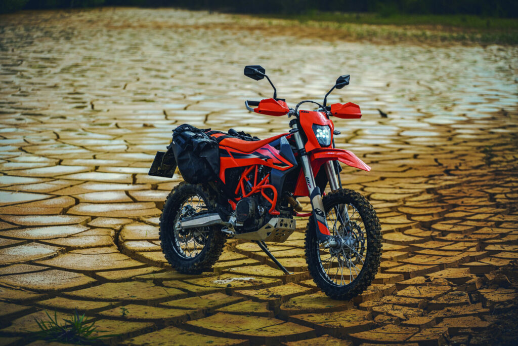 KTM's 2023-model 690 ENDURO R streetbike at rest. Photo courtesy KTM.