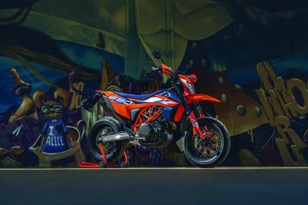 KTM's 690 SMC R streetbike at rest. Photo courtesy KTM.