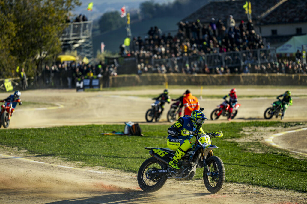 Valentino Rossi (46) in action in front of the fans at the VR46 Motor Ranch. Photo courtesy VR46 Racing.