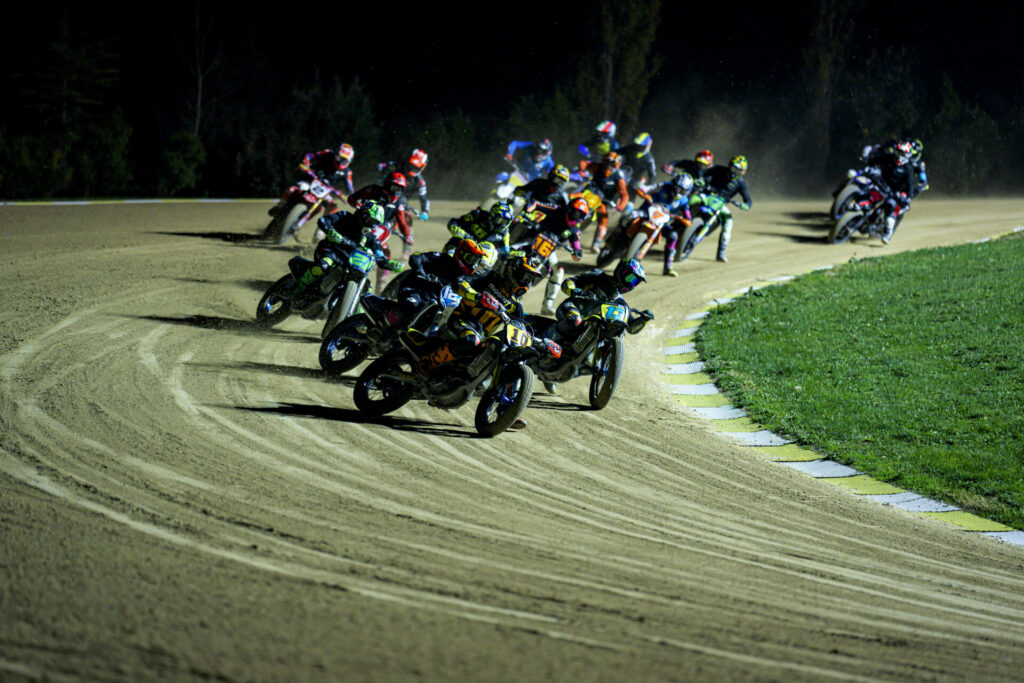 The start of the "Americana Race" at the VR46 Motor Ranch with Luca Marini (10) leading the field. Photo courtesy VR46 Racing.