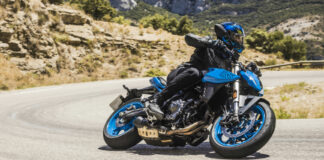 A 2023 Suzuki GSX-8S at speed. Photo courtesy Suzuki Motor USA, LLC.