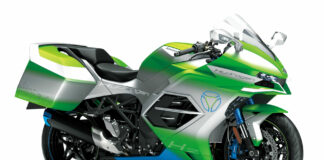 A hydrogen-fueled Kawasaki H2 prototype sportbike. Photo courtesy Kawasaki Motors Corp., U.S.A.