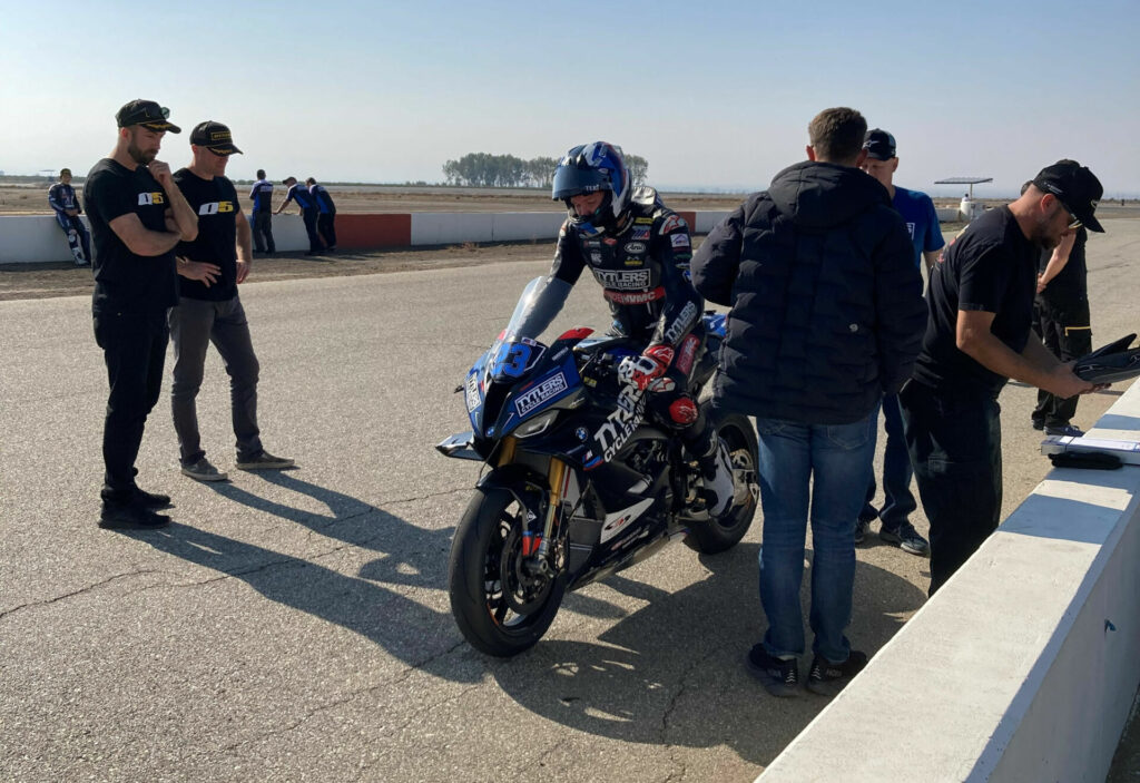 2022 MotoAmerica Stock 1000 Champion Corey Alexander (23) on pit lane at Buttonwillow. Alexander is testing Dunlop's new Q5 tires. Photo by John Ulrich.