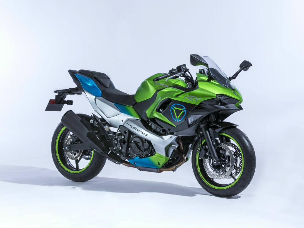 A pre-production Kawasaki Ninja HEV (Hybrid Electric Vehicle) sportbike. Photo courtesy Kawasaki Motors Corp., U.S.A.