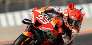 Marc Marquez (93) with new rear wings on his RC213V. Photo courtesy Repsol Honda.