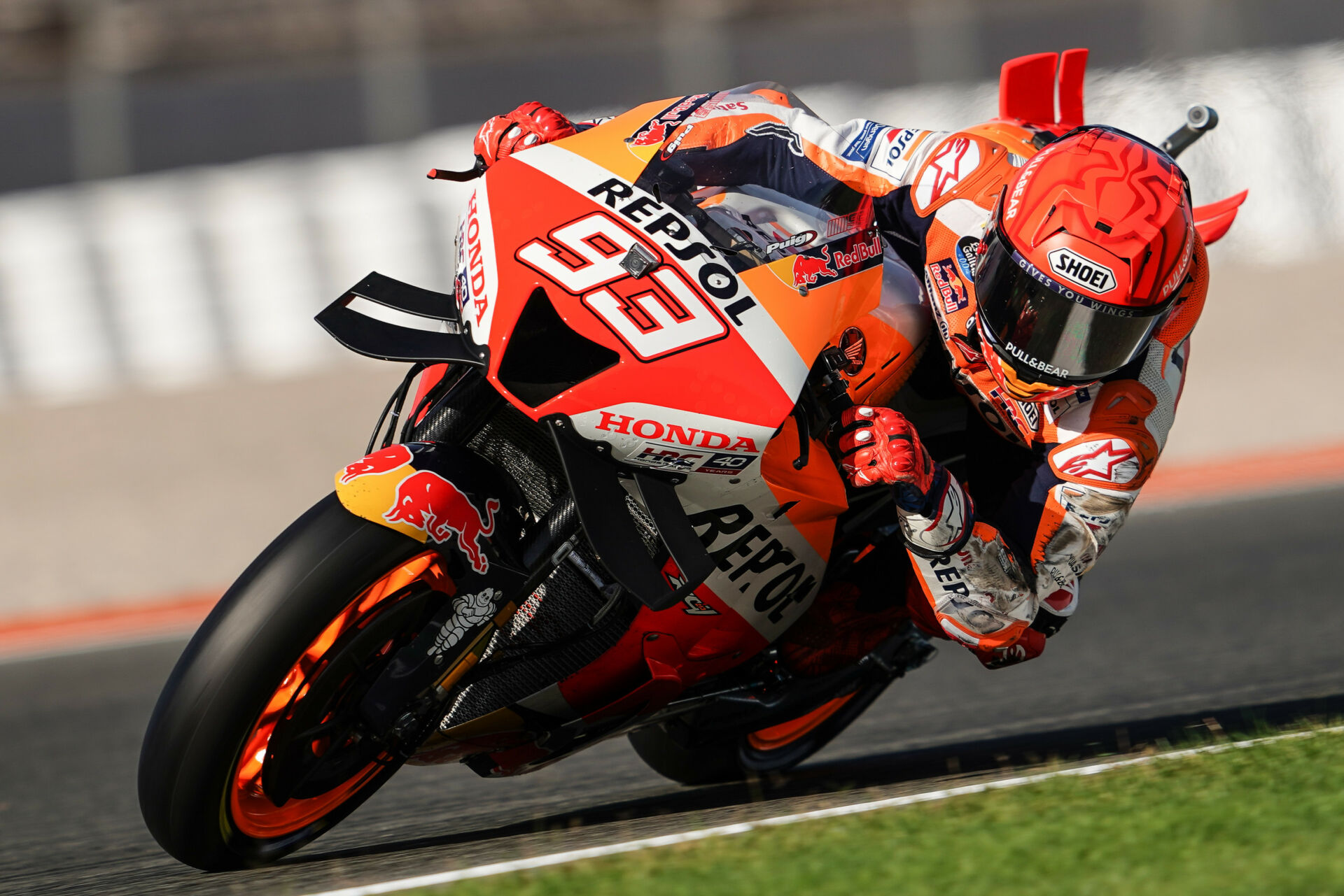 Marc Marquez (93) with new rear wings on his RC213V. Photo courtesy Repsol Honda.