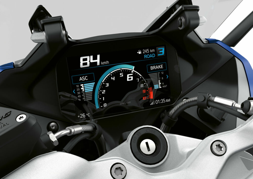 The 2023 BMW R 1250 RS comes with a color TFT display featuring integrated arrow navigation and extensive connectivity. Photo courtesy BMW Motorrad USA.