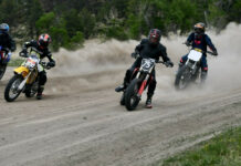 Some of Nick Ienatsch's riding buddies, ages 59 to 69, in action on Ryan Stewart's half-mile track in Colorado. Photo by Kathy Weber.