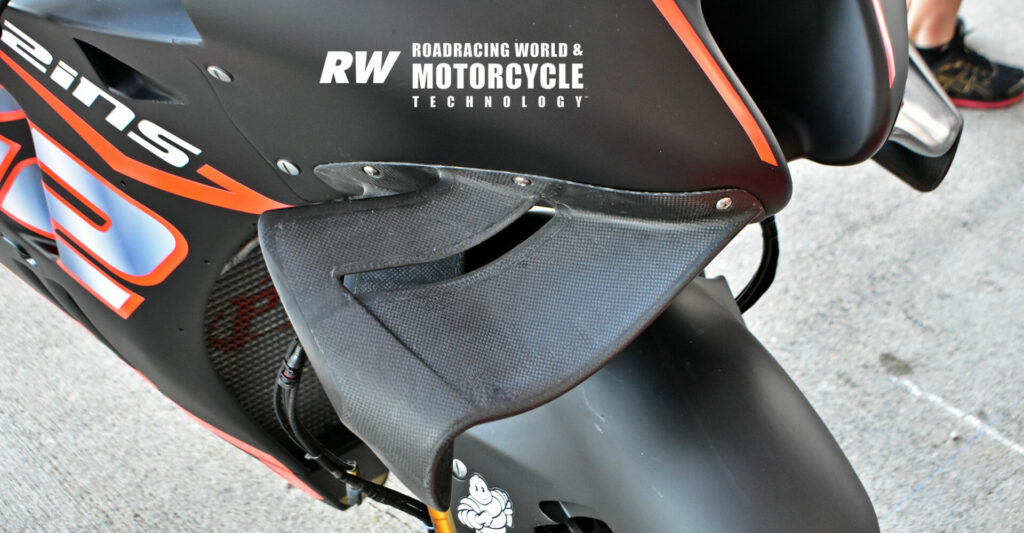 Close-up of a new wing on Alex Rins' LCR Honda RC213V. Photo by Michael Gougis.