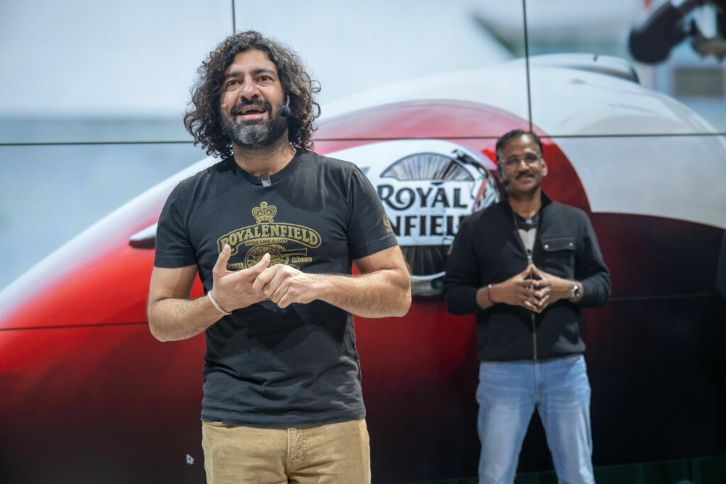 Siddhartha Lal, Managing Director of Eicher Motors Ltd., addressed global media at EICMA 2022. Photo courtesy Royal Enfield North America.