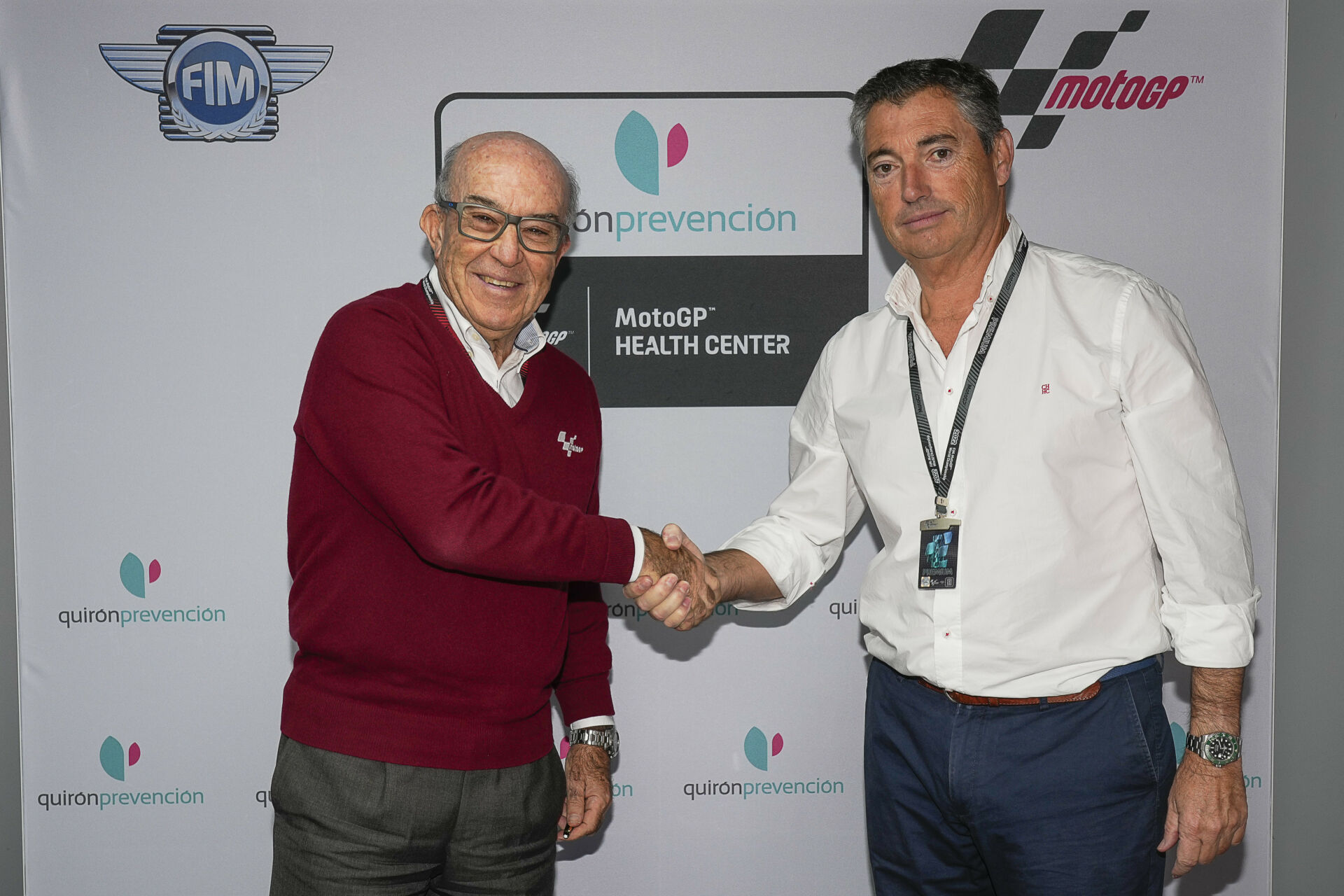 Dorna CEO Carmelo Ezpeleta (left) and Fernando Camino, Director General of Quirónprevención (right). Photo courtesy Dorna.