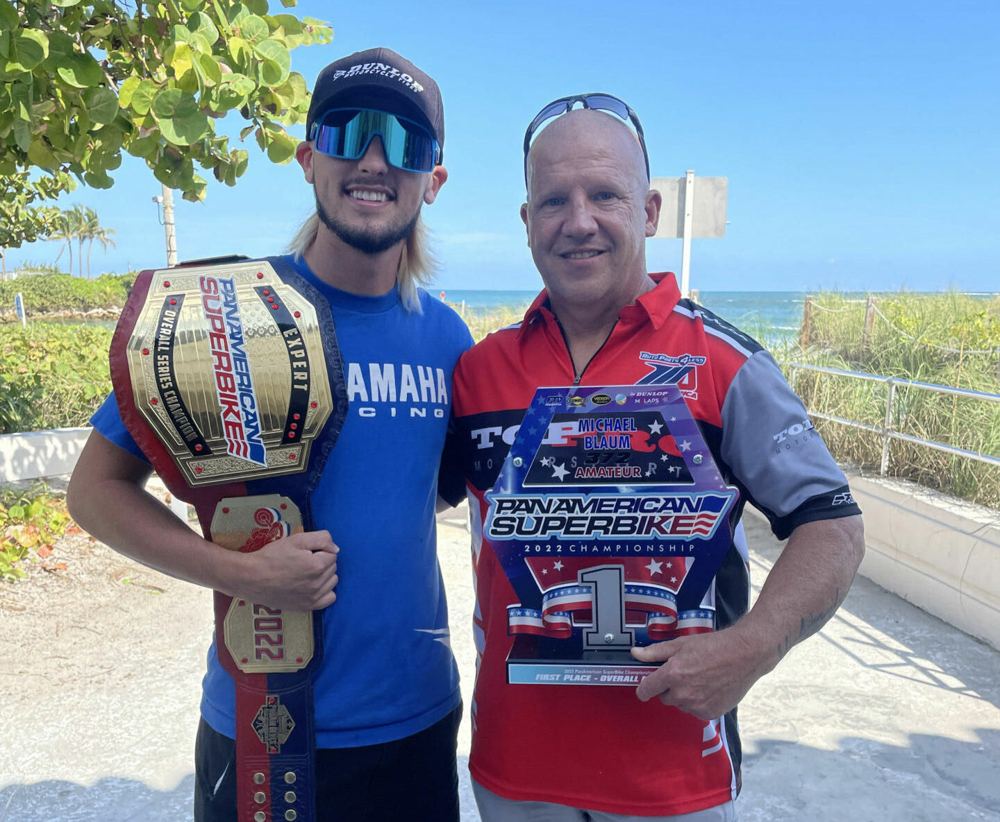 PanAmerican Superbike: Expert Overall Champion Christian Miranda (left) and Amateur Overall Champion Michael Blaum (right). Photo courtesy PanAmerican Superbike.