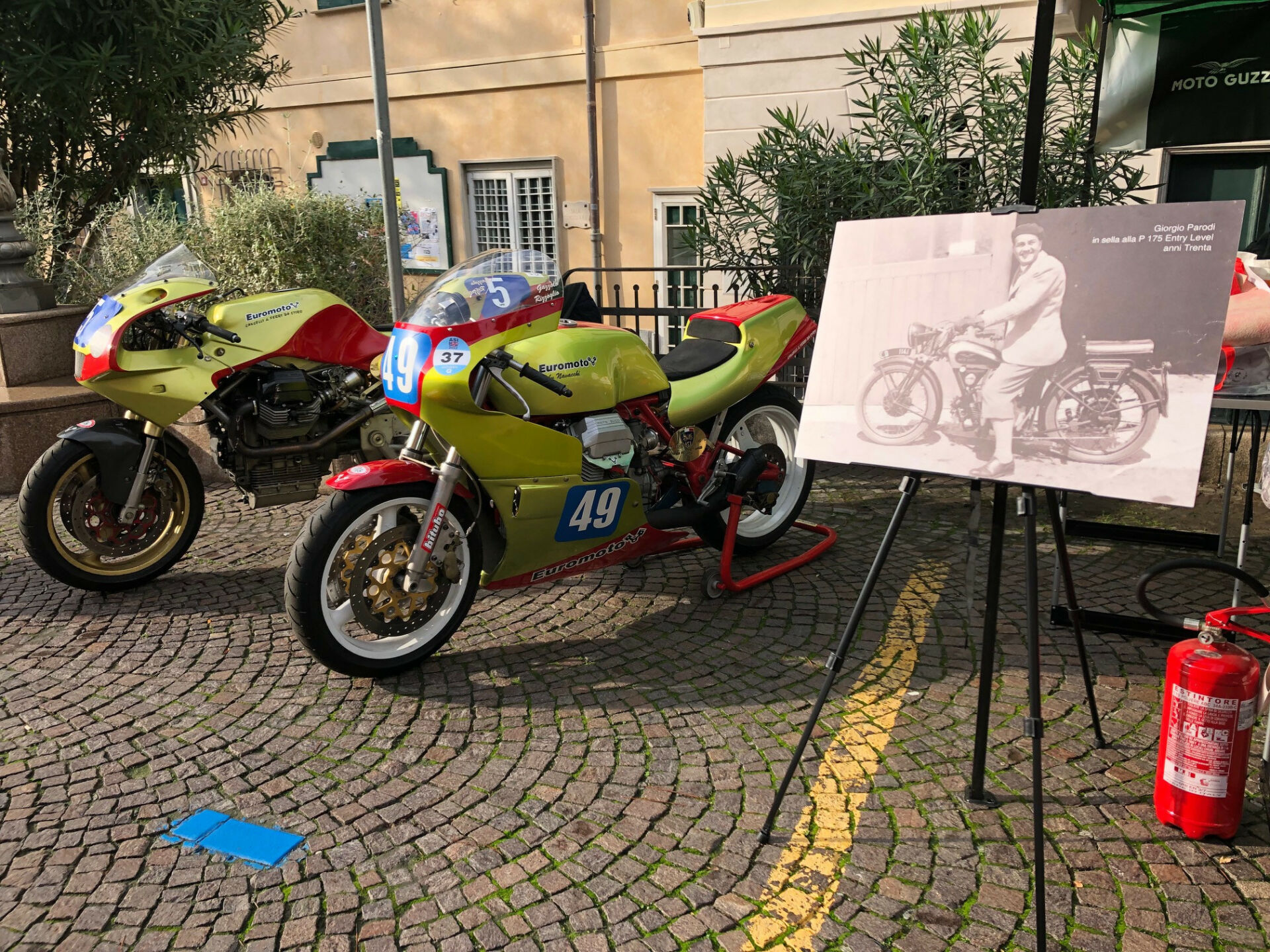 Moto Guzzi racebikes on display at a motorcycle and air show hosted by the Giorgio Parodi Association in Italy. Photo courtesy Giorgio Parodi Association.