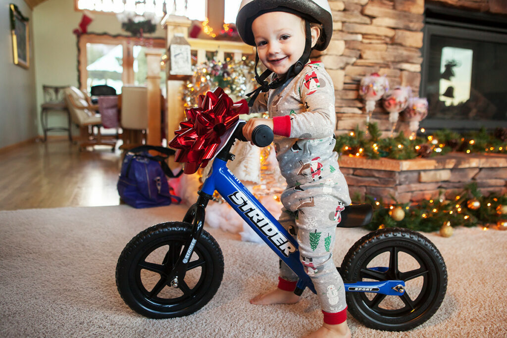 A young new rider on a Strider Classic 12 with the rocker base removed and seat adjusted to an appropriate height. Photo courtesy Strider.