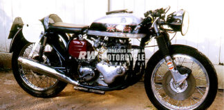 The 1973 version of what started life as a 500cc Norton Dominator, now with a Commando 750cc engine, Norvil disc brake and Manx seat. Photo courtesy Mick Ofield archives.