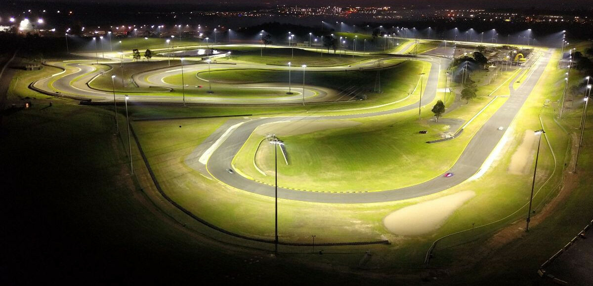 Sydney Motorsport Park (SMSP) lit up at night. Photo courtesy ASBK.