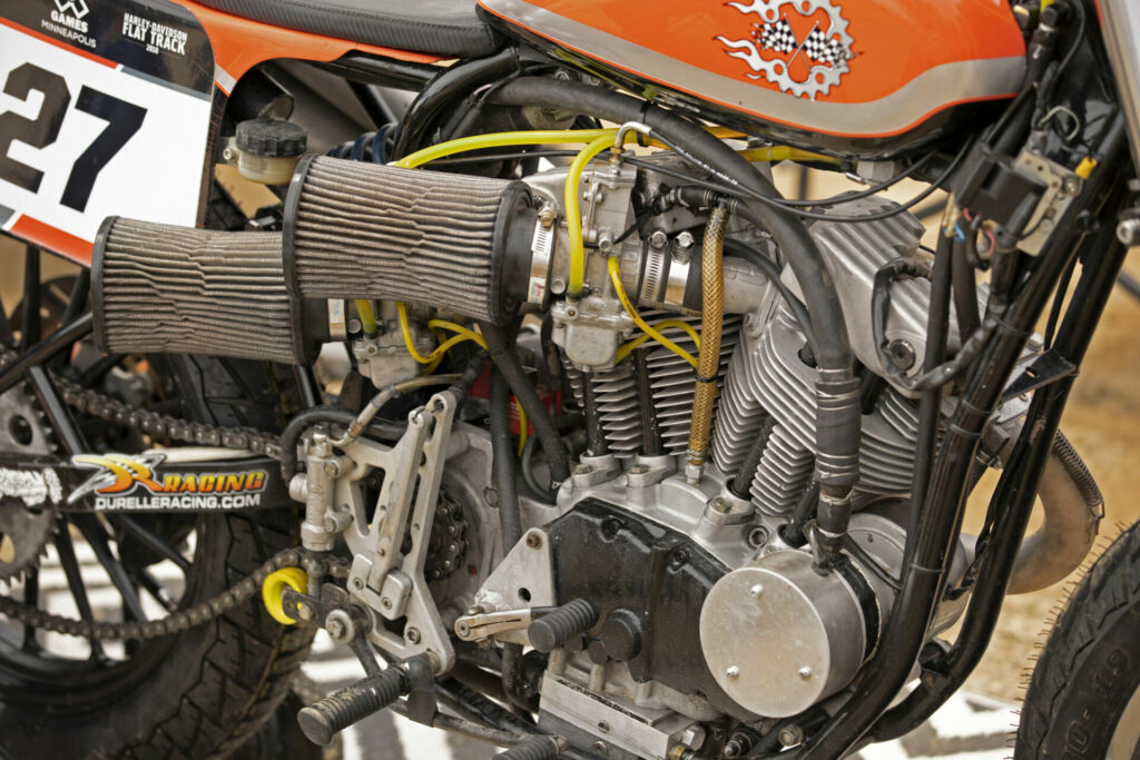 Robert Pearson rode a Rackley Racing Harley-Davidson XR750 in the Laconia Short Track and finished 12th in AFT SuperTwins. Photo by John Owens.