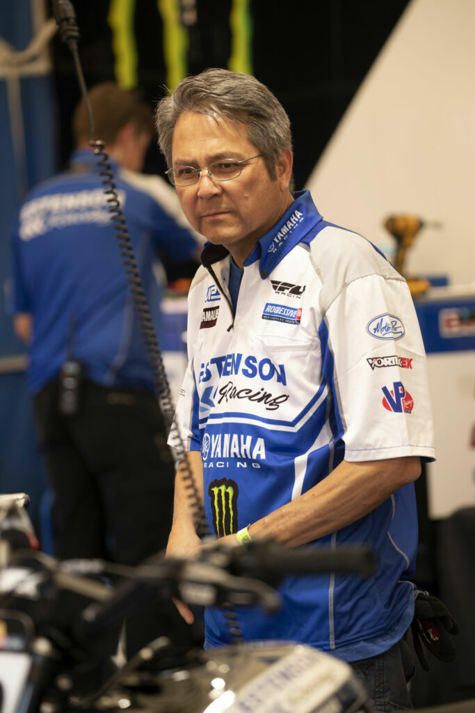 Former factory road race technician Dave "Woo" Pressler now works for the Estenson Racing Yamaha team alongside another former factory road race wrenches Joey Lombardo and Davey Jones. Photo by John Owens.