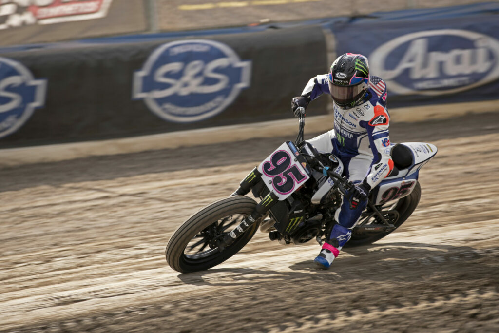 JD Beach (95), the winner of the AFT SuperTwins race at Laconia, on his Yamaha MT-07-based machine. Photo by John Owens.