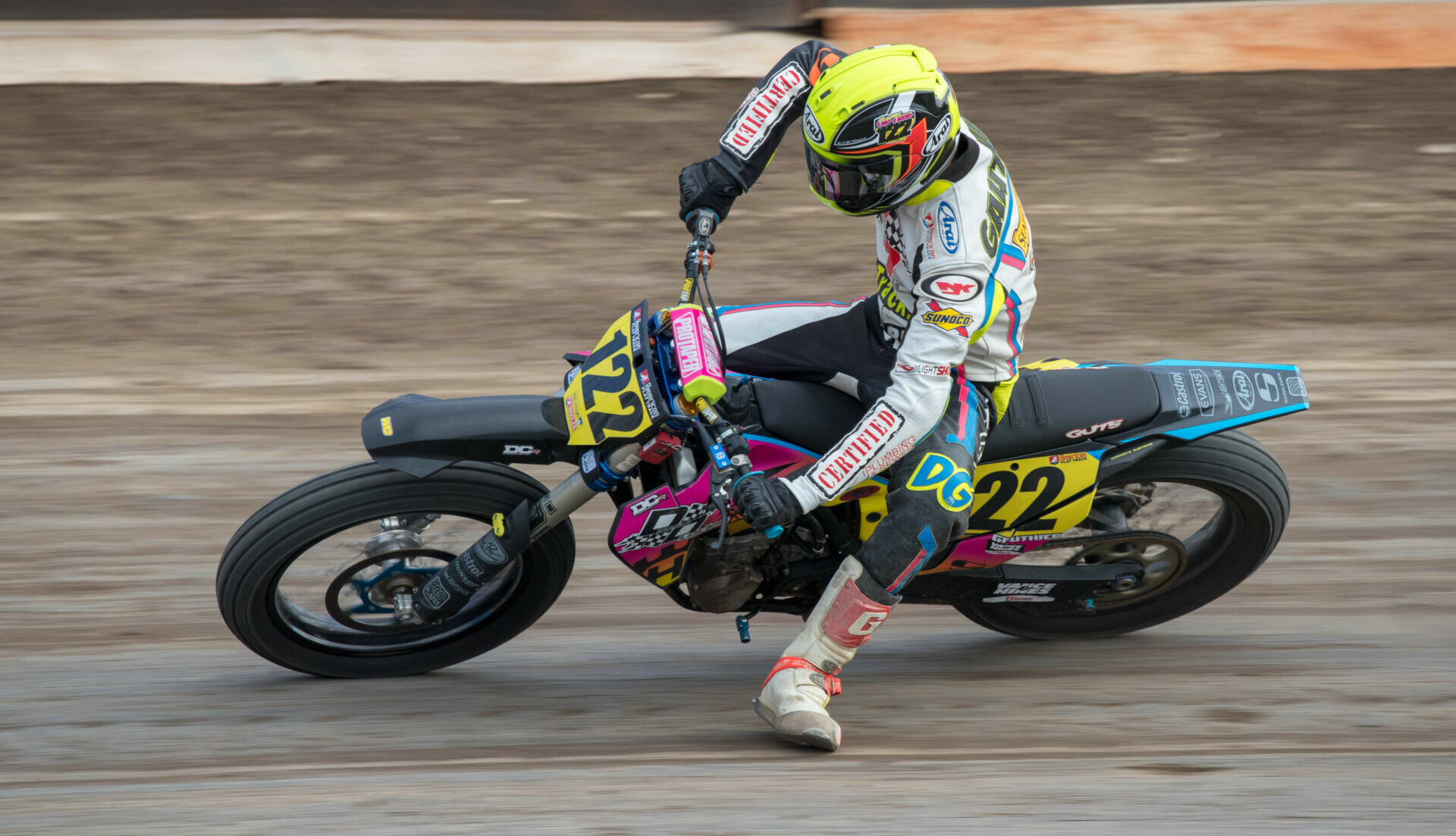 Dalton Gauthier (122) at speed on his D&D Cycles Husqvarna in 2019, when he won the AFT Singles Championship. Photo by Scott Hunter, courtesy AFT.