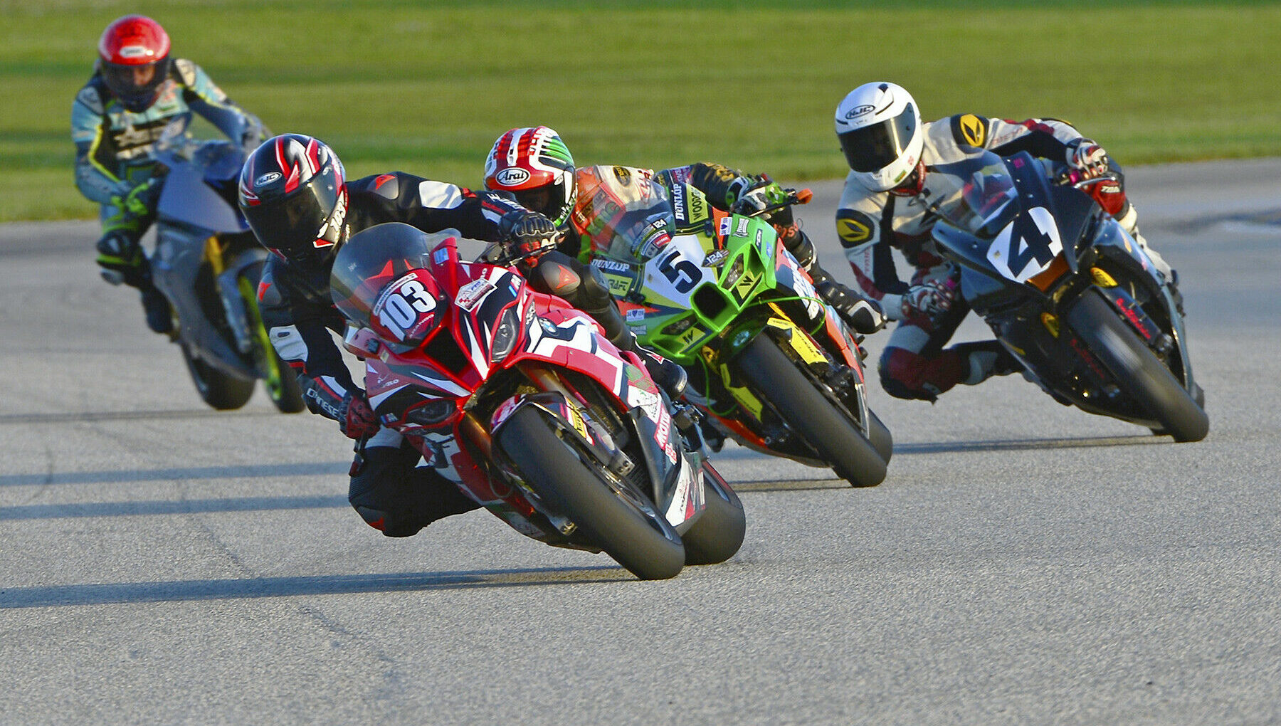 Alex Arango (103) leads Eric Wood (5), and Gabriel DaSilva (4) at Homestead-Miami Speedway. Photo by Lisa Theobald, courtesy ASRA/CCS.