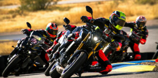 Yamaha Champions Riding School/ChampU Chief Instructor and CEO Nick Ienatsch leads fellow instructors Chris Peris, Eziah Davis, Cody Wyman, and Michael Henao through Turn Five at Inde Motorsports Ranch in Willcox, Arizona. Photo by Joe Salas/4theriders.com.