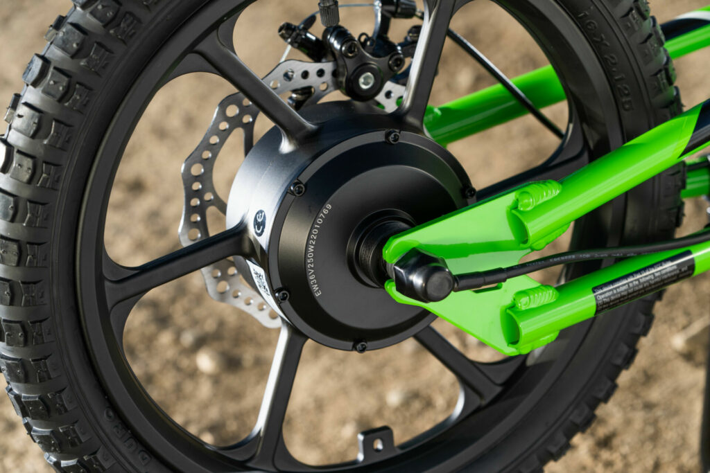 The Kawasaki Elektrode features a rear hub drive motor. Photo courtesy Kawasaki.