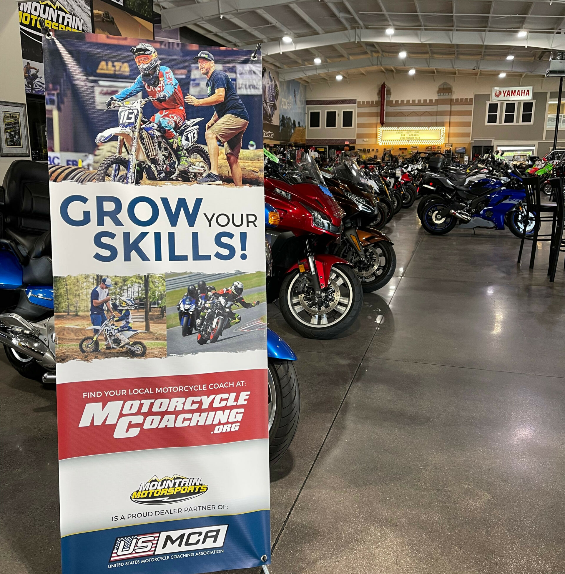 A USMCA banner on display at a Mountain Motorsports dealership. Photo courtesy USMCA.