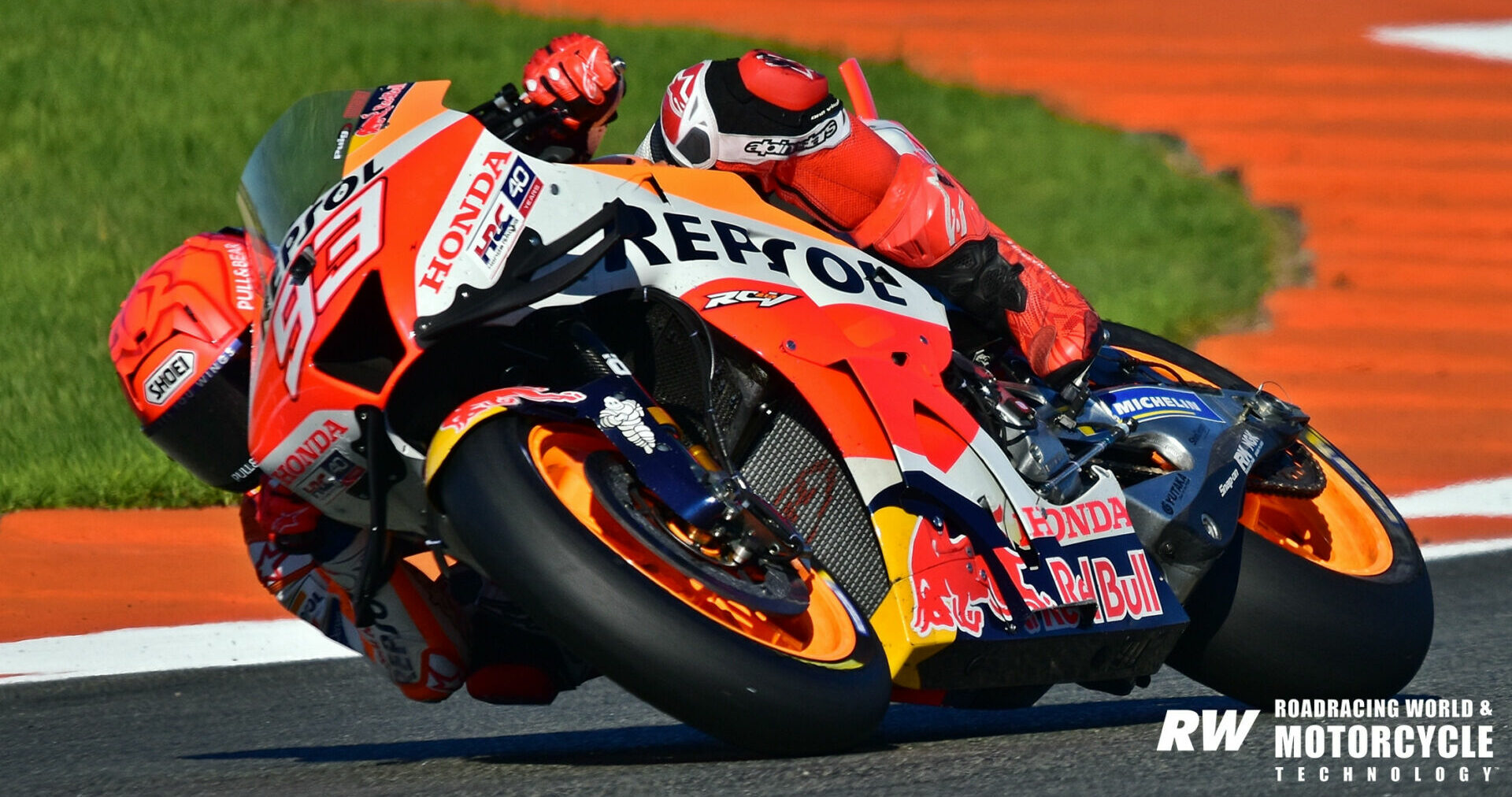 Marc Marquez (93) raced the factory Honda RC213V in this configuration at Valencia. Note the ducting on the fairing sides. Photo by Michael Gougis.