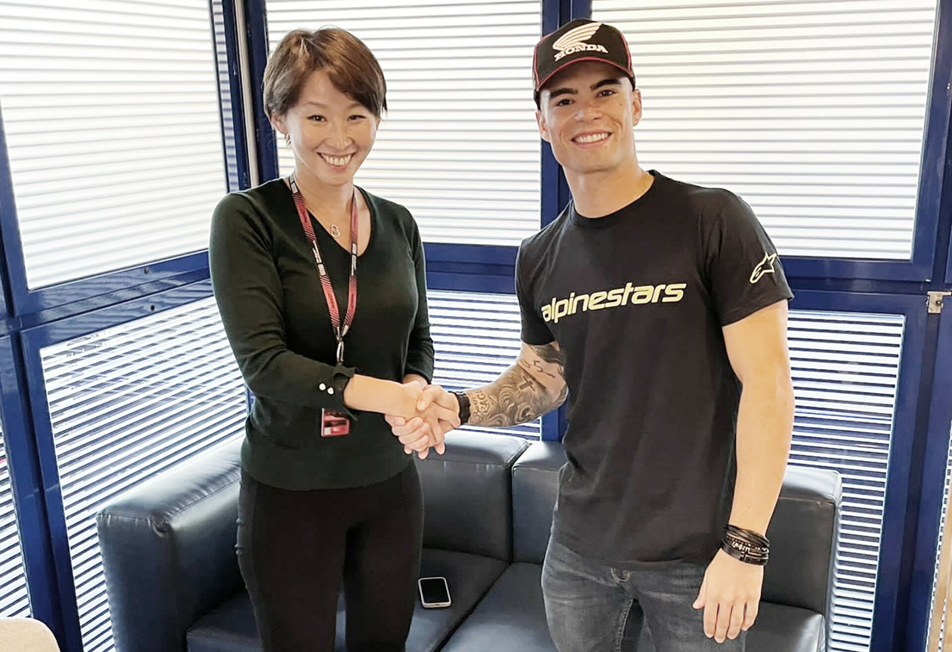 Eric Granado (right) with MIE Racing Honda Team owner Midori Moriwaki (left). Photo courtesy MIE Racing Honda Team.