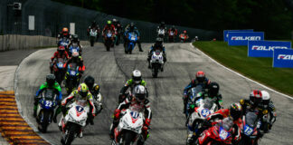 Action from a MotoAmerica Twins Cup race at Road America in 2022. Photo by Sara Chappell Photos, courtesy CSBK.
