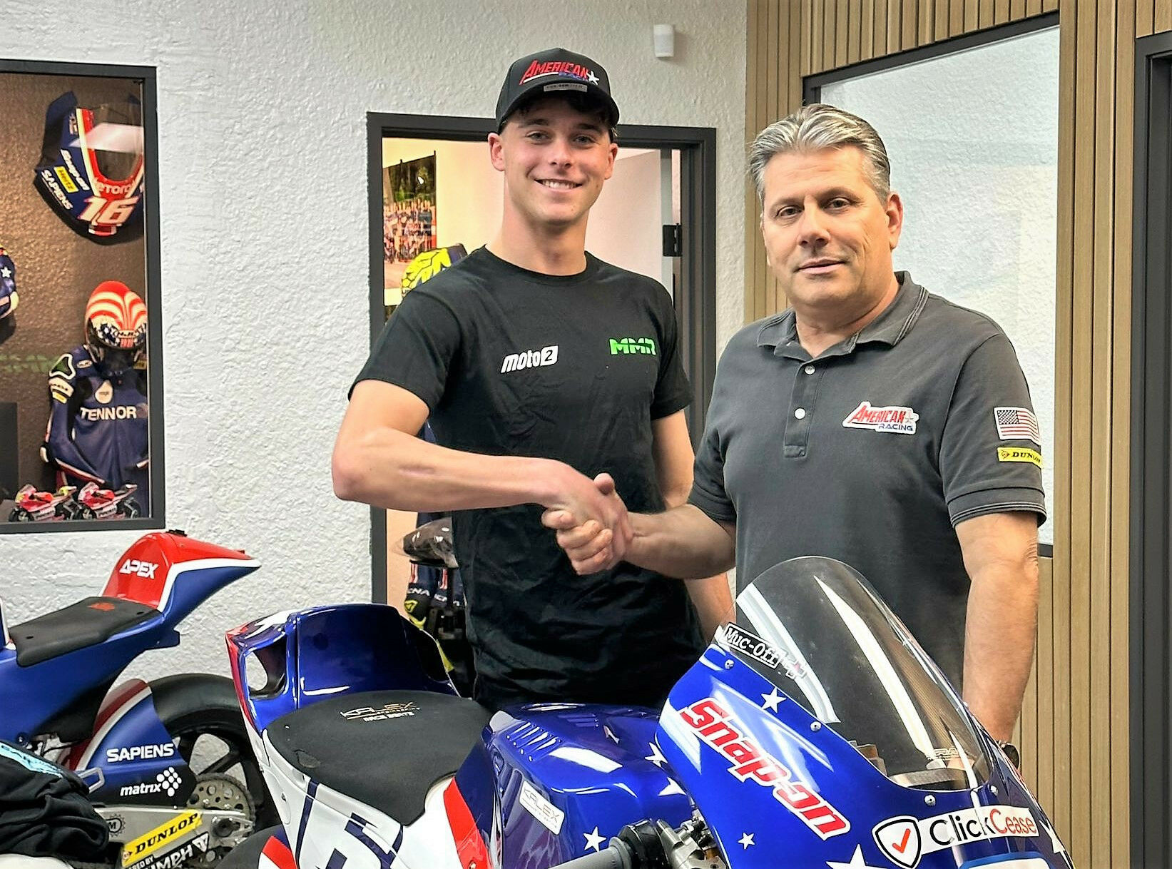 American Max Toth (left) has signed with Eitan Butbul's (right) Apex Motorsport Agency and will race full-time for Team MMR in the 2023 FIM JuniorGP Moto2 European Championship. Photo courtesy American Racing Team.