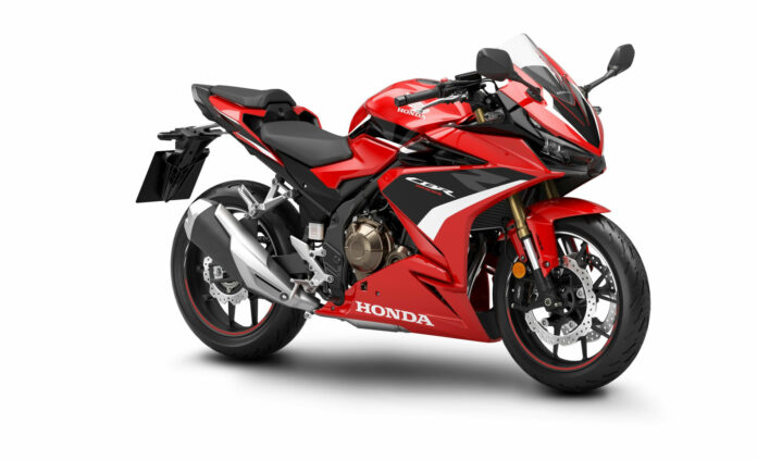 23 CBR500R Grand Prix Red_RF34 A 2023 Honda CBR500R. Photo courtesy American Honda.