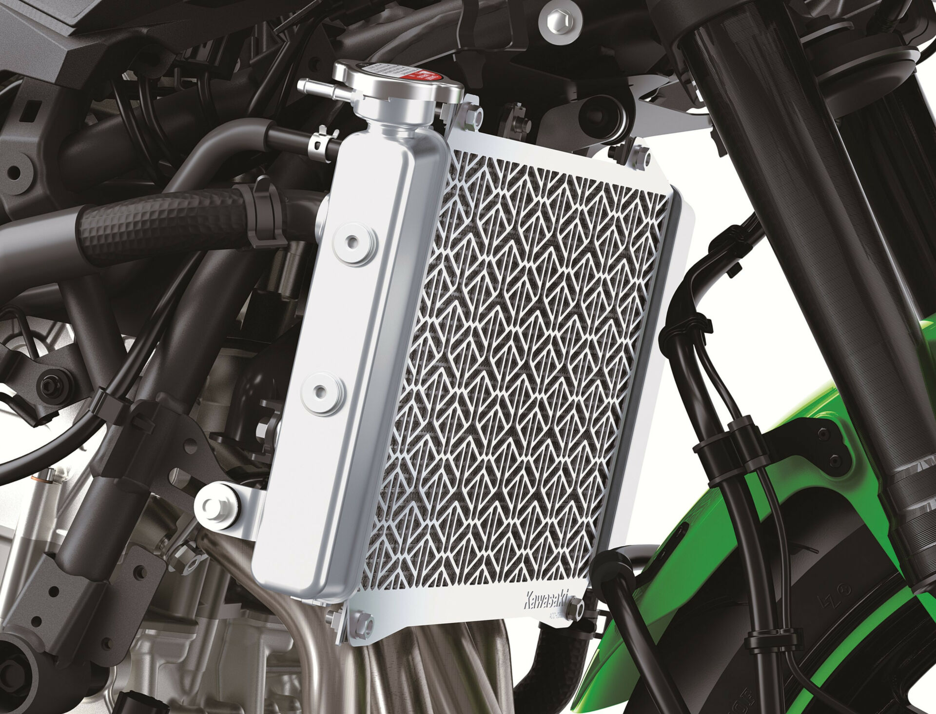 A large radiator keeps the Ninja ZX-4RR's high-revving engine cool. Photo courtesy Kawasaki.