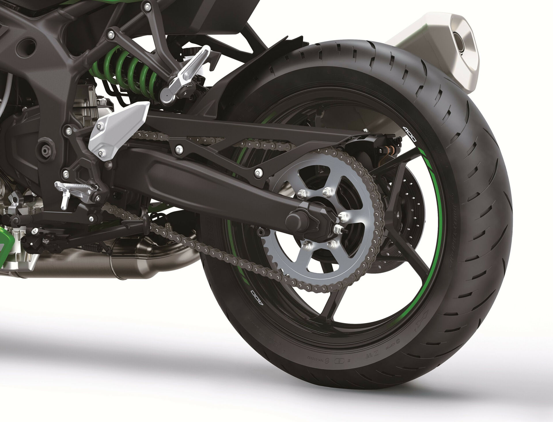 The Kawasaki Ninja ZX-4RR rolls out of the factory on Dunlop Sportmax® GPR-300 radial tires, including a wide 160/60-ZR17 rear. Photo courtesy Kawasaki.