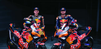 Red Bull KTM's 2023 MotoGP riders Brad Binder (left) and Jack Miller (right). Photo by Philip Platzer, courtesy KTM Factory Racing.