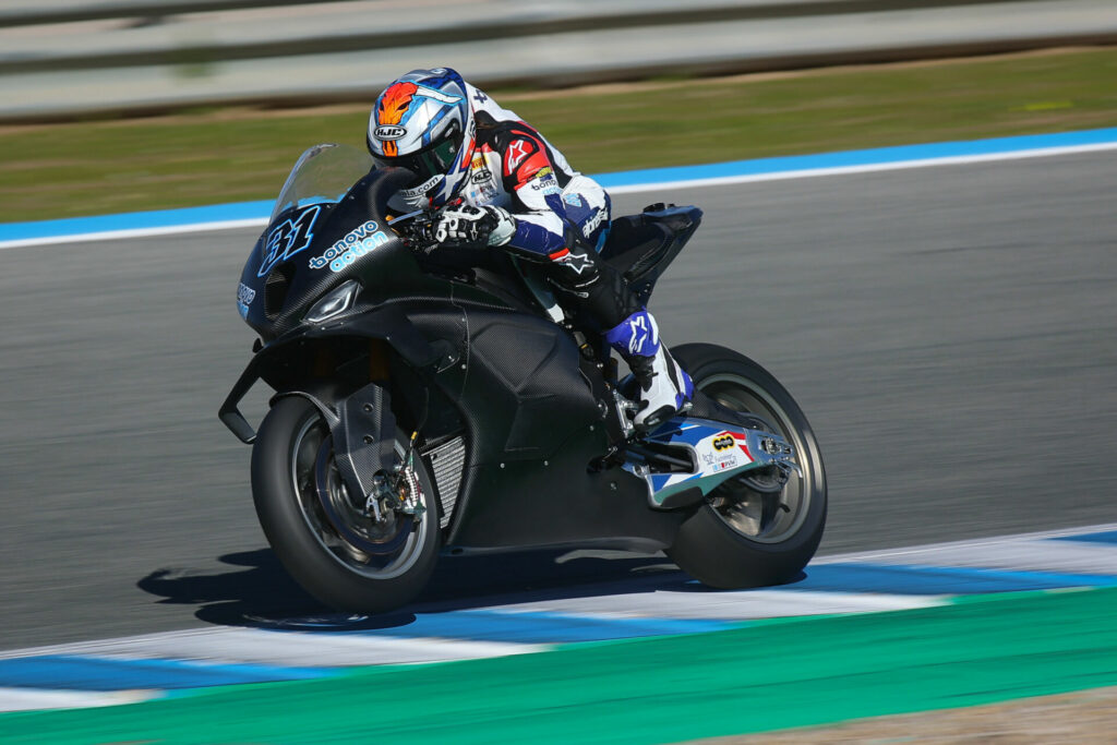 Garrett Gerloff (31) at speed on his new BMW M 1000 RR. Photo courtesy Dorna.