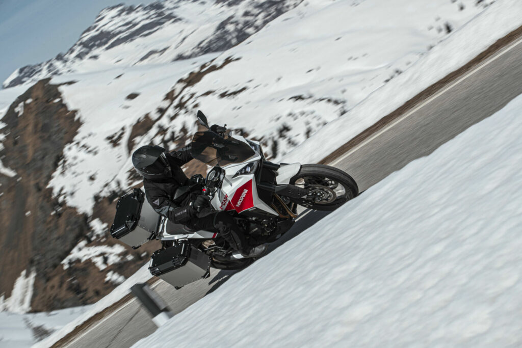 A Moto Morini X-Cape adventure tourer fitted with hard cases. Photo courtesy Moto Morini USA.