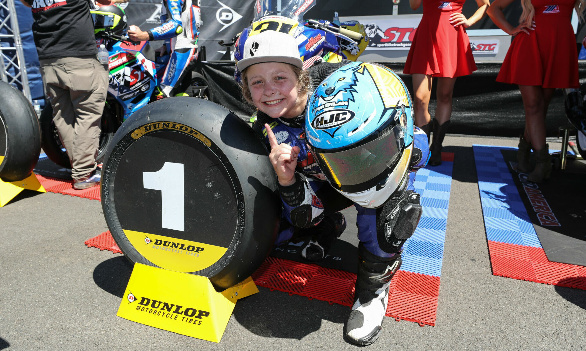 Kayla Yaakov, after winning MotoAmerica Junior Cup Race Two at Ridge Motorsports Park in 2022. Photo by Brian J. Nelson.